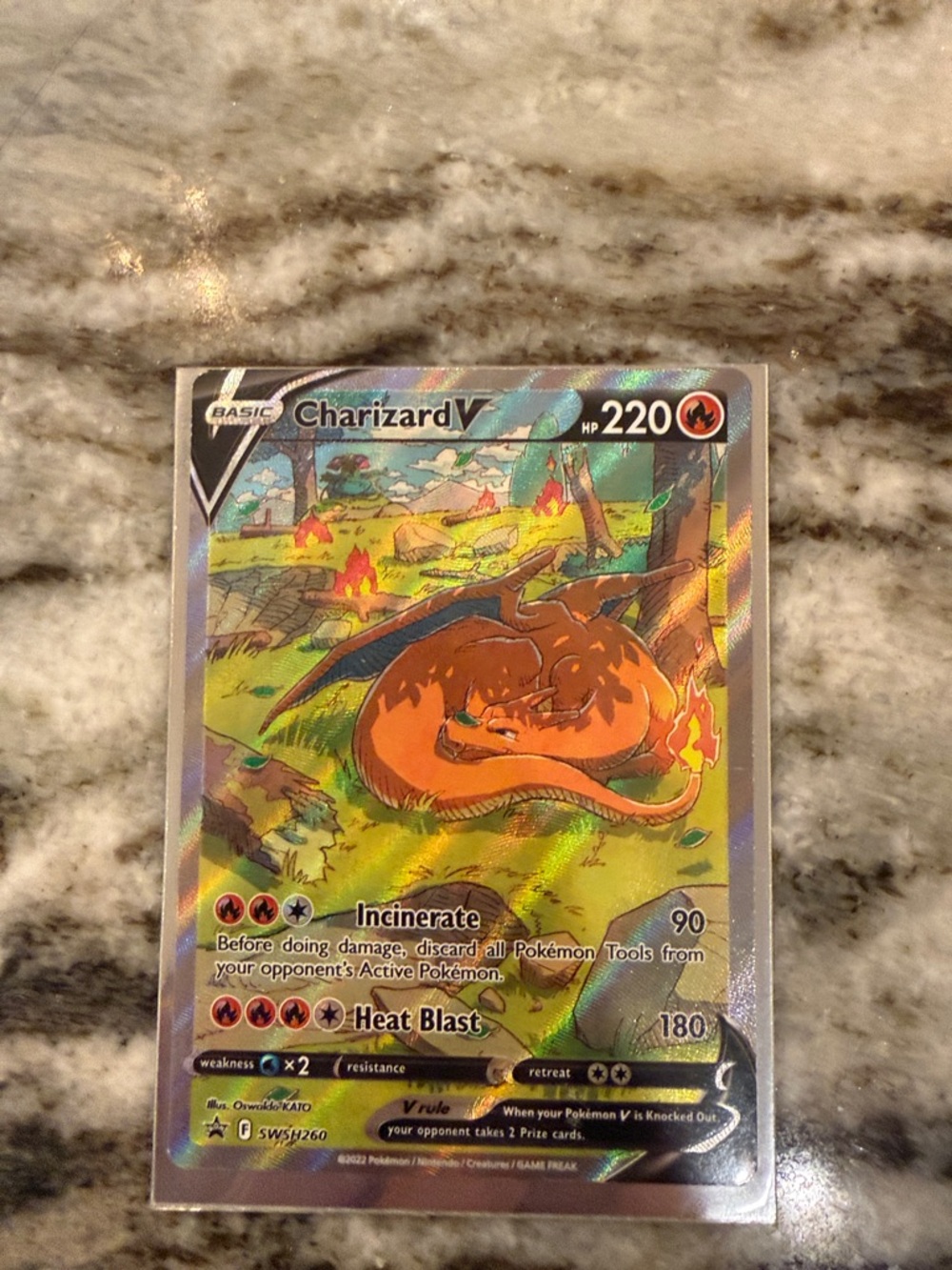 Pokemon Charizard V Holographic Card - Orange, Green, Blue